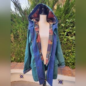 Vintage Y2K 🌲 Cotton Anorak Faux Wool Lined Jacket Parka | Large L 12 14